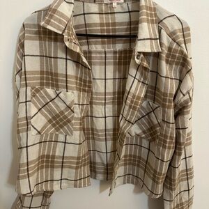 Cropped Plaid Utility Jacket in Beige/Cream